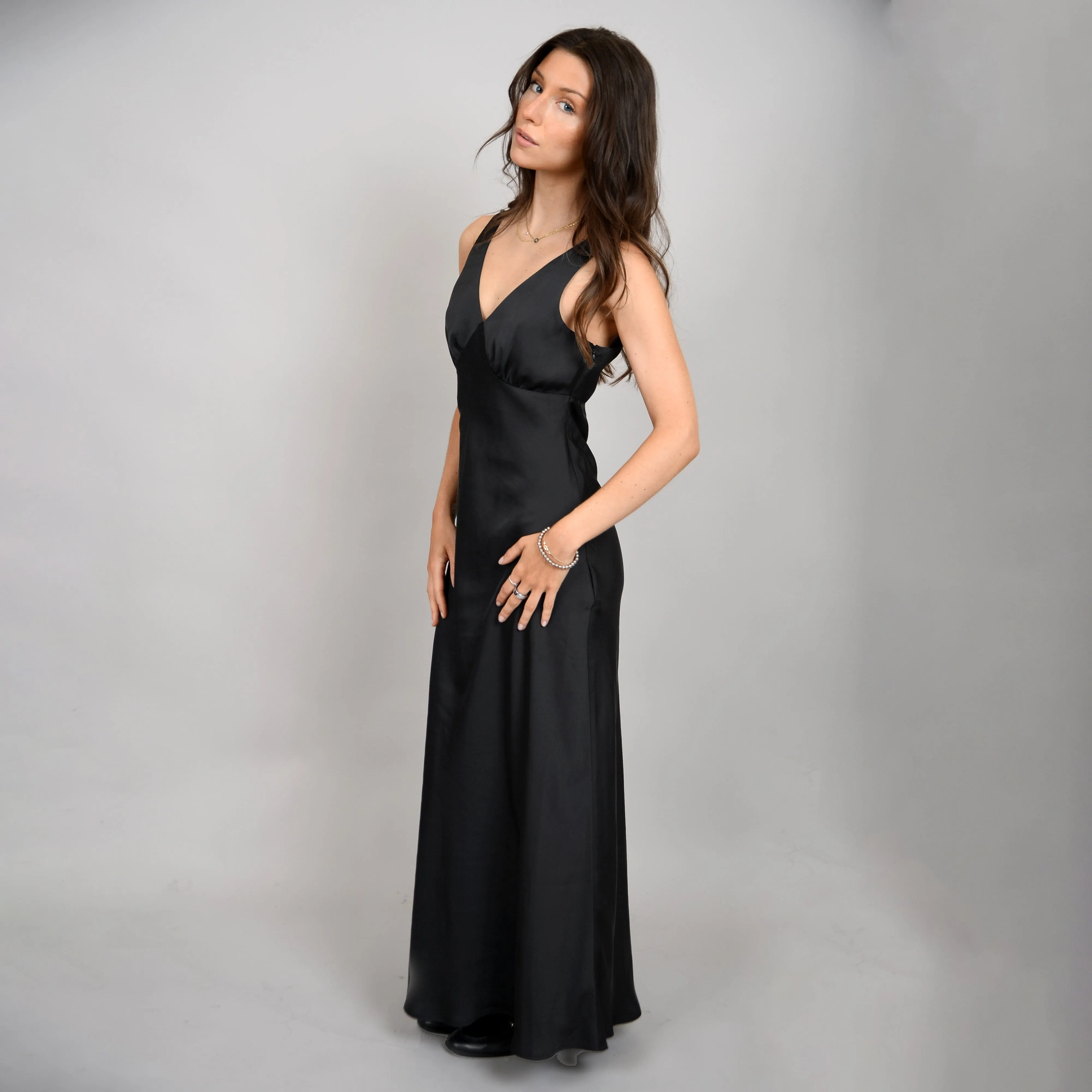 BLACK SILKY MAXI DRESS
