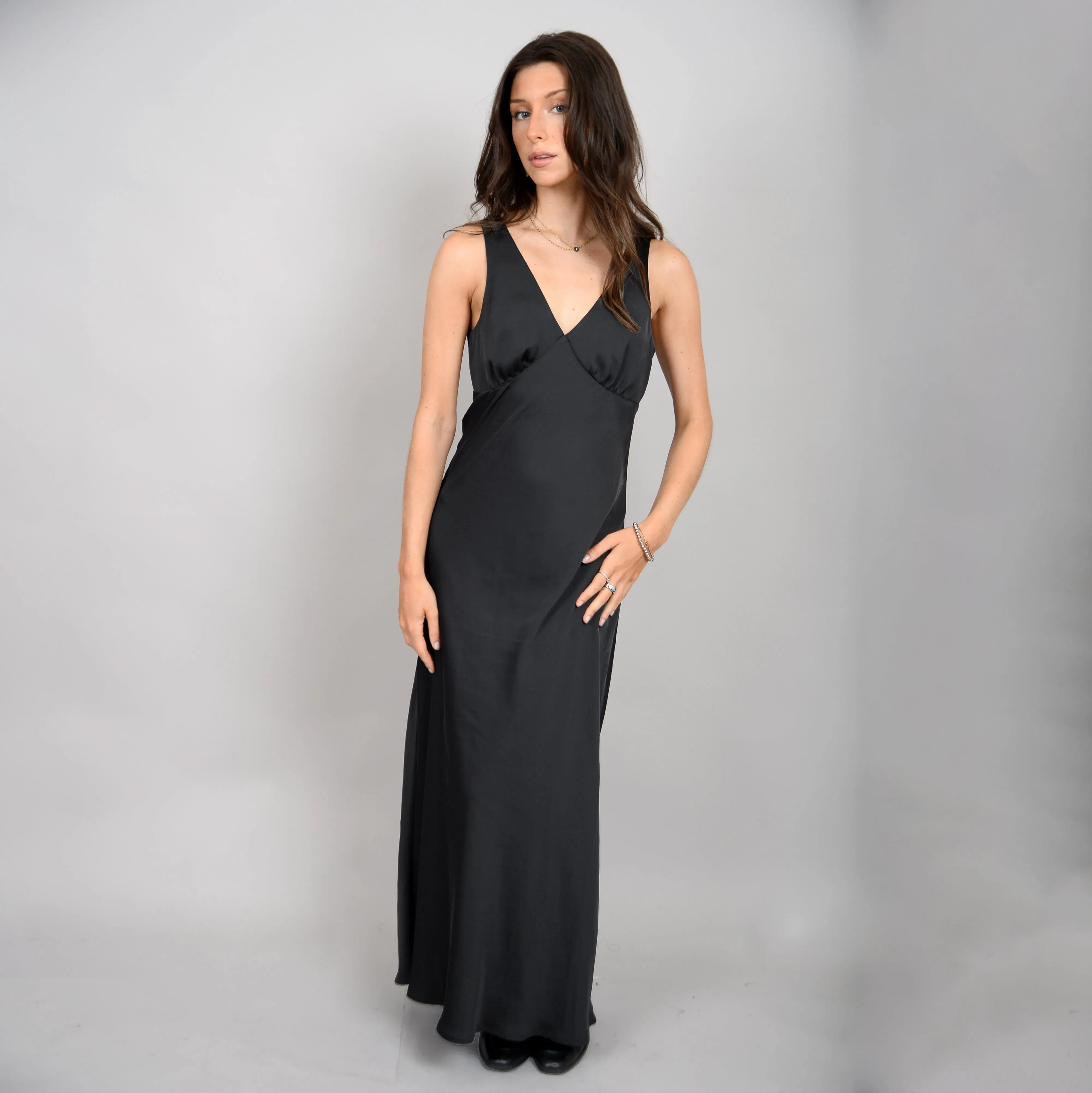 BLACK SILKY MAXI DRESS