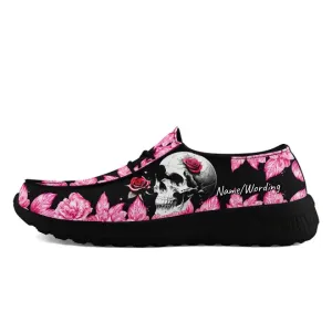 Corporate Gifts,Personalized Skull and Flower Shoes, Custom Canvas Loafer Shoes, Comfy Walking Shoes