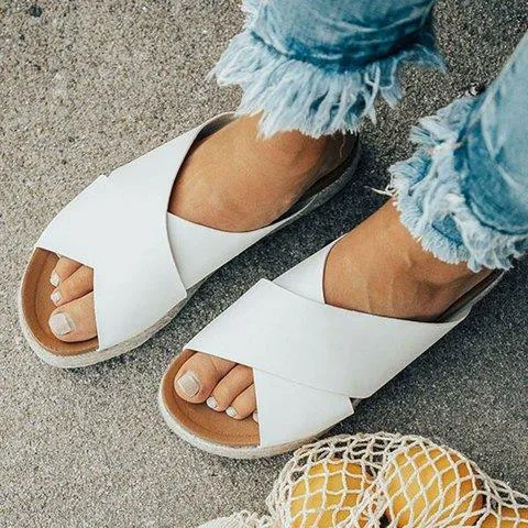 elveswallet Plus Size Peep Toe Platform Sandals Slip-on Slippers