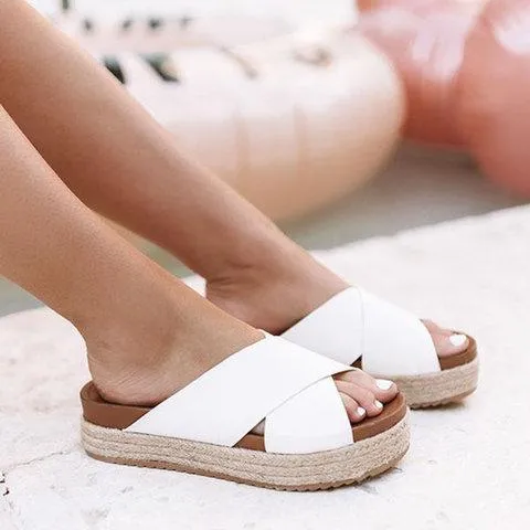 elveswallet Plus Size Peep Toe Platform Sandals Slip-on Slippers
