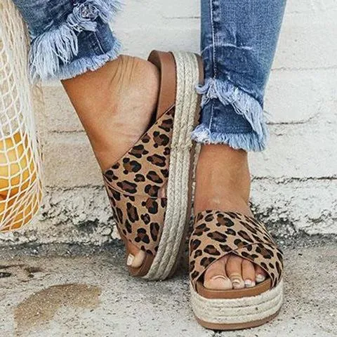elveswallet Plus Size Peep Toe Platform Sandals Slip-on Slippers