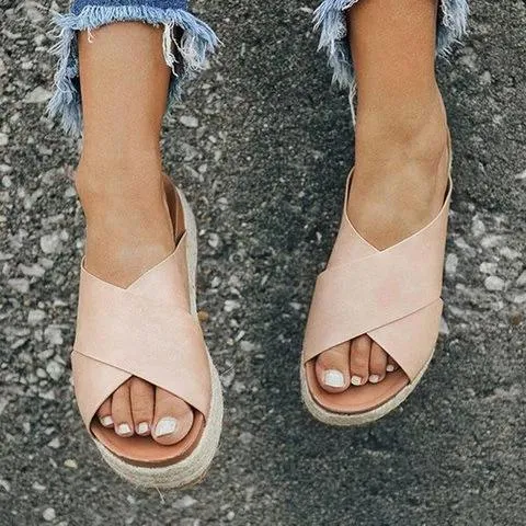 elveswallet Plus Size Peep Toe Platform Sandals Slip-on Slippers