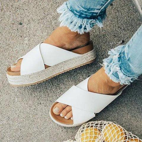 elveswallet Plus Size Peep Toe Platform Sandals Slip-on Slippers