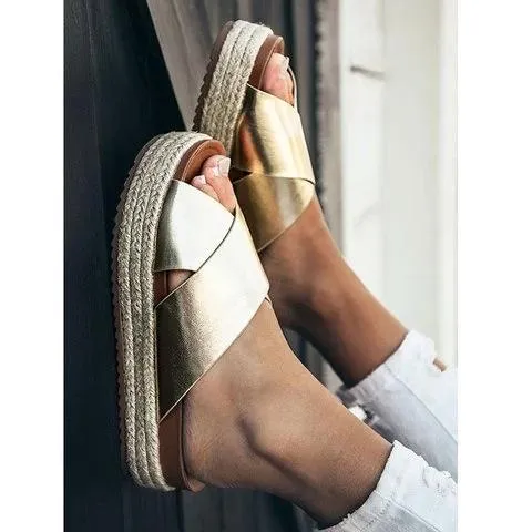 elveswallet Plus Size Peep Toe Platform Sandals Slip-on Slippers