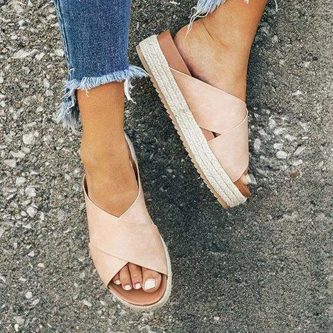 elveswallet Plus Size Peep Toe Platform Sandals Slip-on Slippers