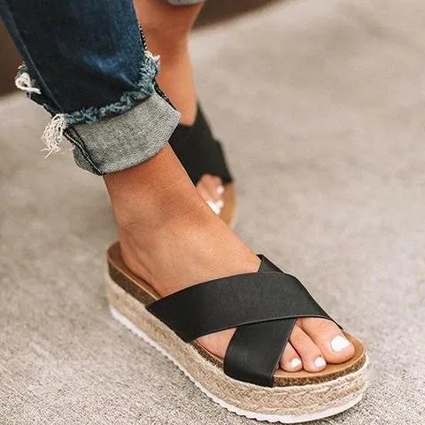 elveswallet Plus Size Peep Toe Platform Sandals Slip-on Slippers