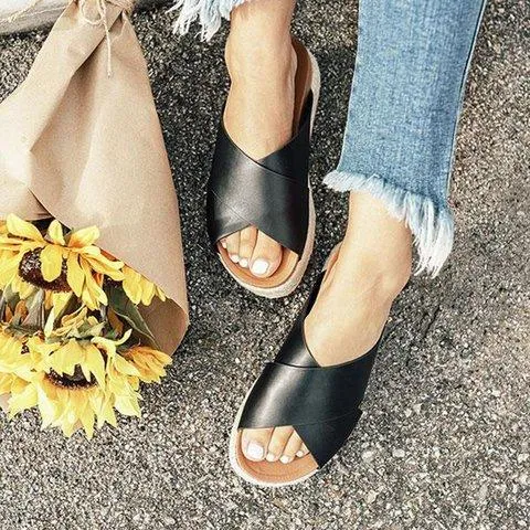 elveswallet Plus Size Peep Toe Platform Sandals Slip-on Slippers