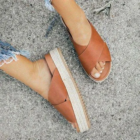 elveswallet Plus Size Peep Toe Platform Sandals Slip-on Slippers