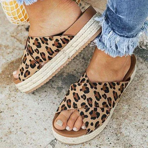 elveswallet Plus Size Peep Toe Platform Sandals Slip-on Slippers