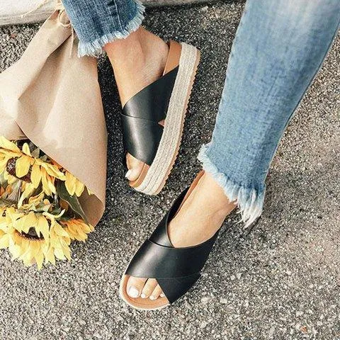 elveswallet Plus Size Peep Toe Platform Sandals Slip-on Slippers