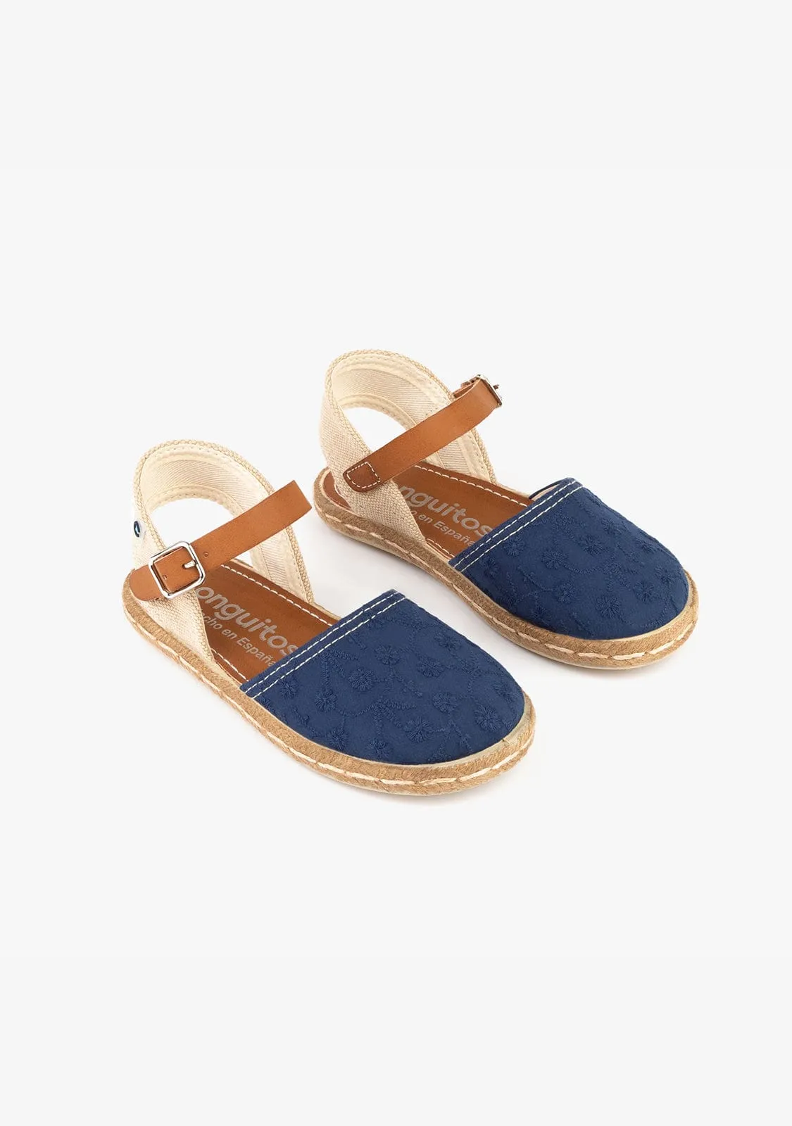 Girl's Navy Embroidery Espadrilles