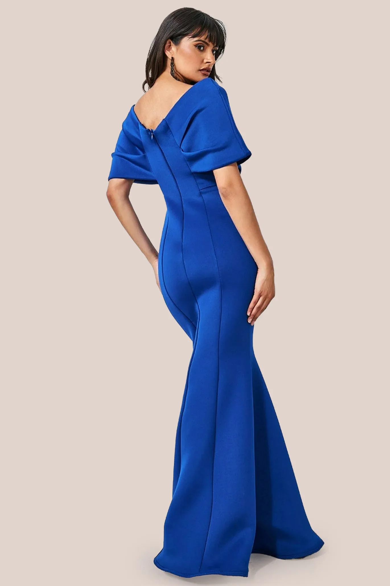 Goddiva Off The Shoulder Scuba Foam Maxi - Royal Blue