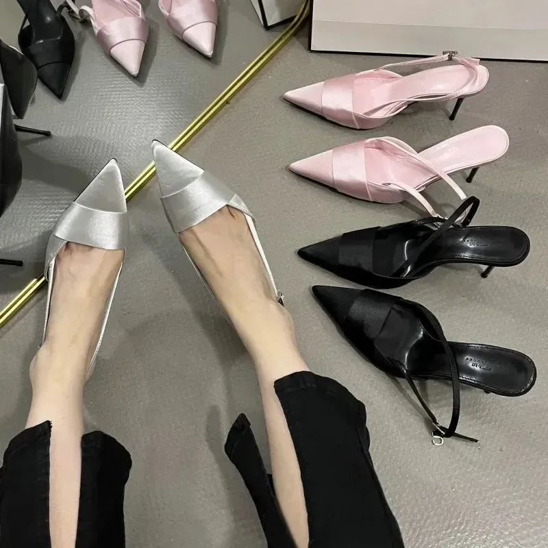 Hnzxzm Pointed Toe Women Sandals Fashion High Heels Shoes Summer New 2024 Sexy Slippers Elegant Slingback Pumps Dress Zapatos Mujer