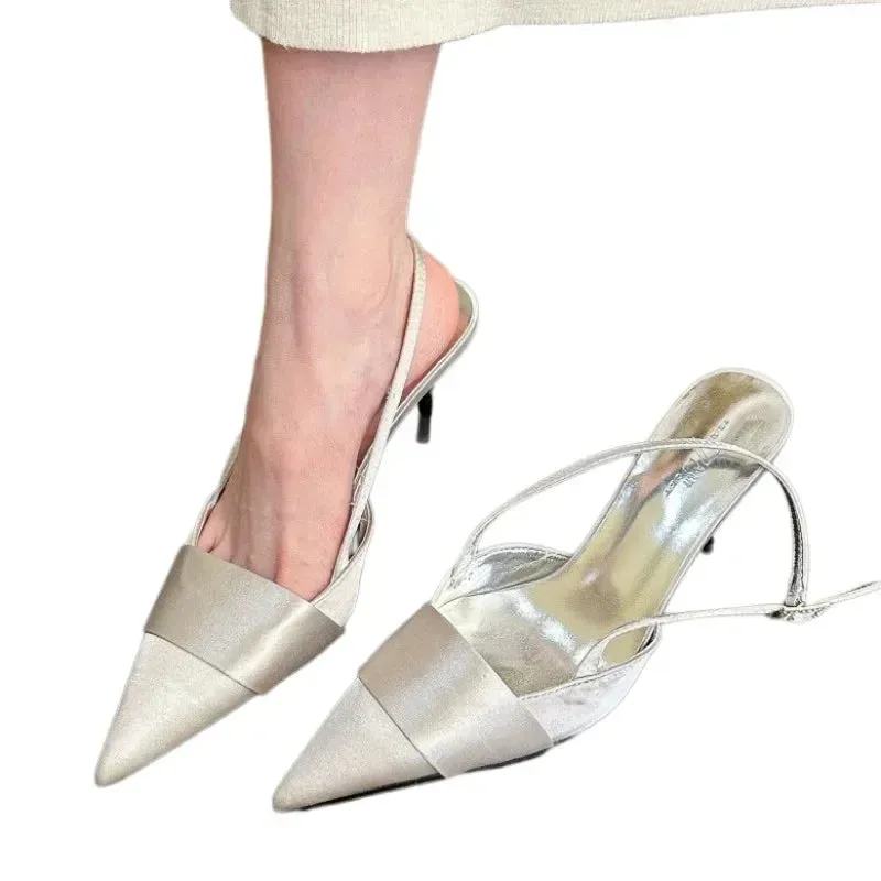 Hnzxzm Pointed Toe Women Sandals Fashion High Heels Shoes Summer New 2024 Sexy Slippers Elegant Slingback Pumps Dress Zapatos Mujer