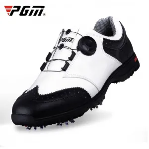Men's Waterproof Rotating Buckle Golf Sneakers with Leather Upper