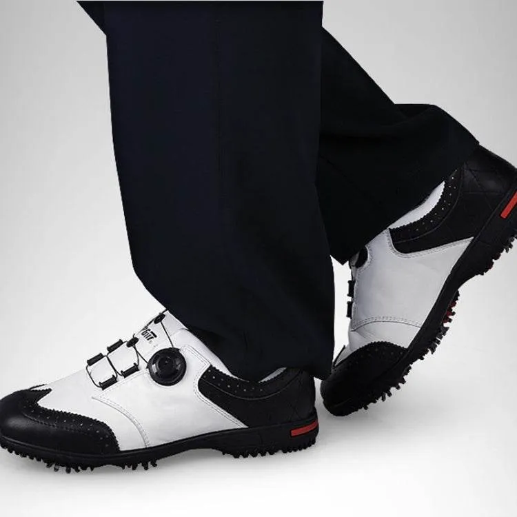 Men's Waterproof Rotating Buckle Golf Sneakers with Leather Upper