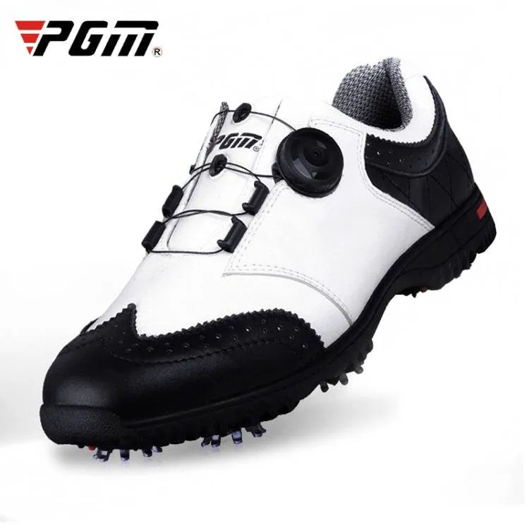Men's Waterproof Rotating Buckle Golf Sneakers with Leather Upper