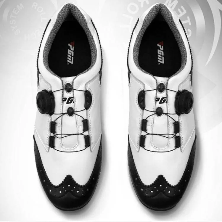Men's Waterproof Rotating Buckle Golf Sneakers with Leather Upper