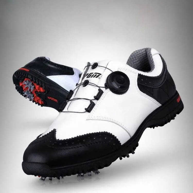 Men's Waterproof Rotating Buckle Golf Sneakers with Leather Upper