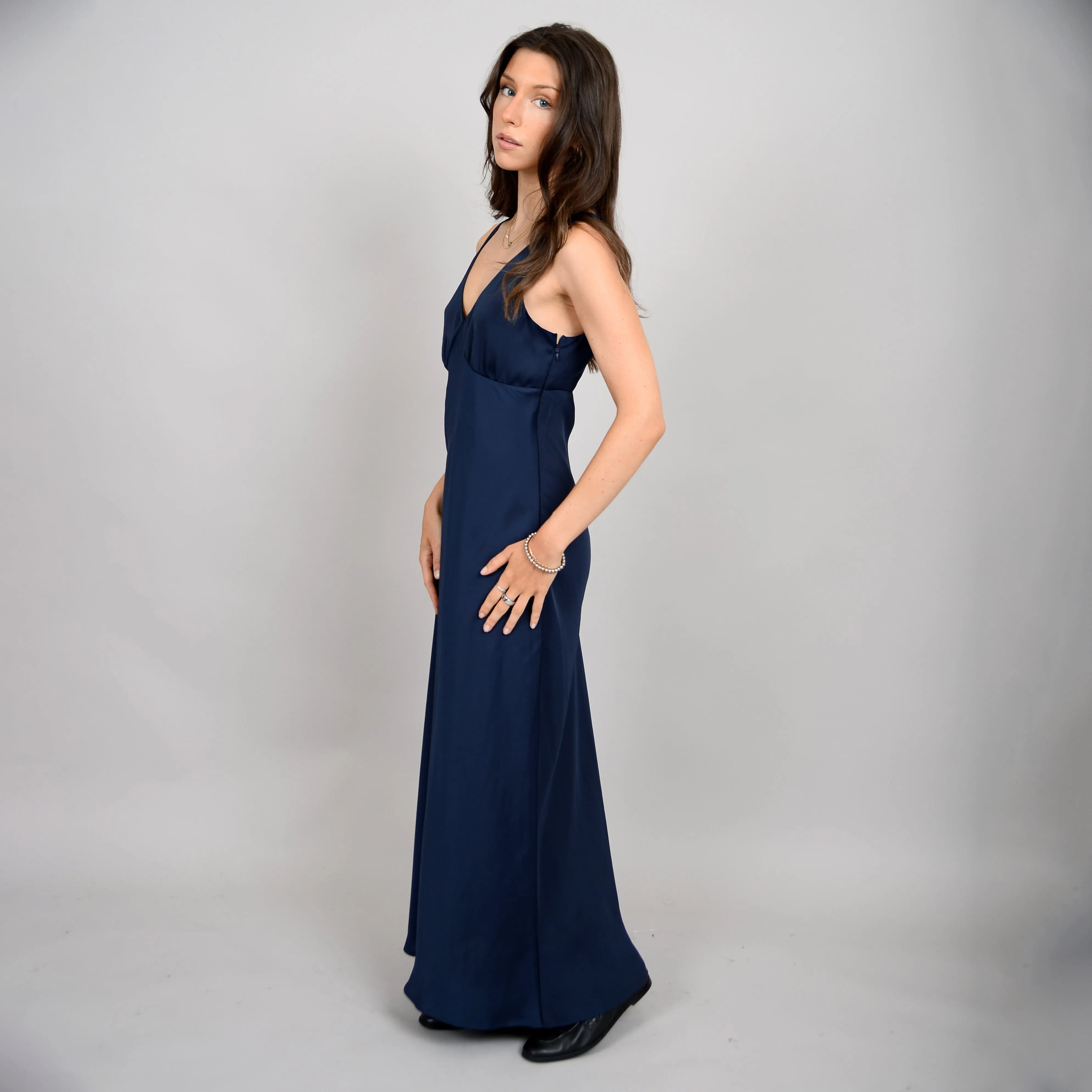 NAVY SILKY MAXI DRESS