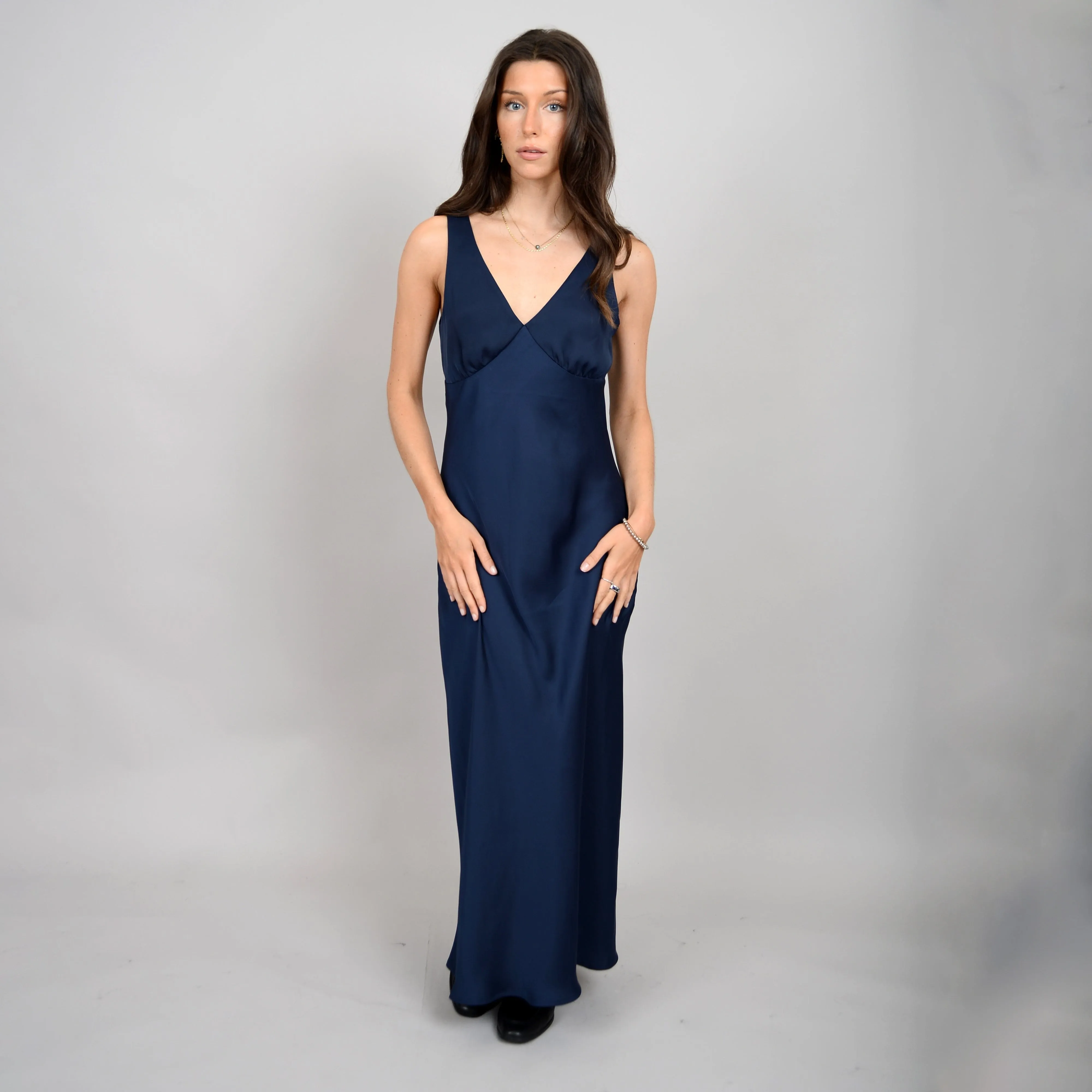 NAVY SILKY MAXI DRESS