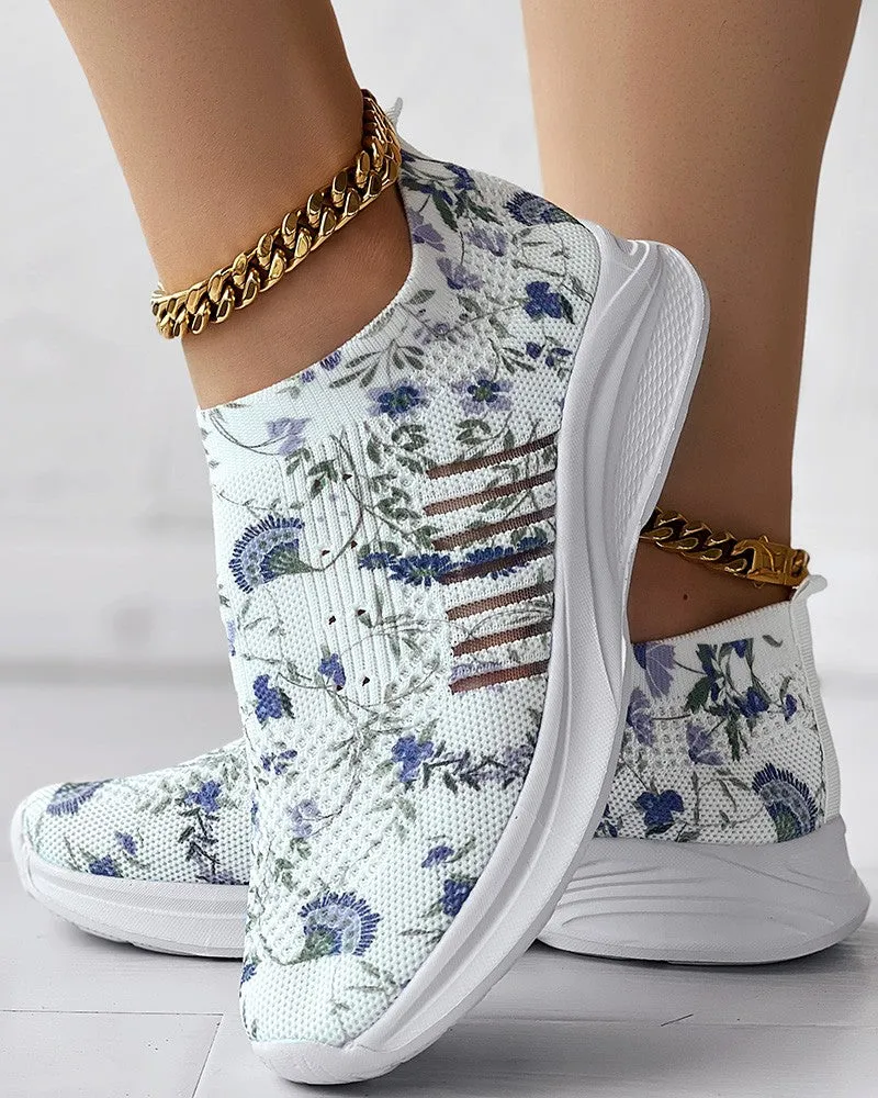 Plants Print Breathable Slip-On Casual Sneakers