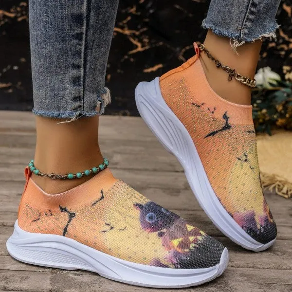 Purpdrank - Light Yellow Casual Sportswear Daily Patchwork Printing Rhinestone Round Comfortable Out Door Shoes