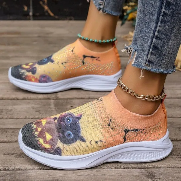 Purpdrank - Light Yellow Casual Sportswear Daily Patchwork Printing Rhinestone Round Comfortable Out Door Shoes