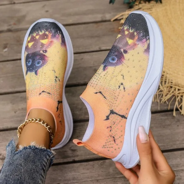 Purpdrank - Light Yellow Casual Sportswear Daily Patchwork Printing Rhinestone Round Comfortable Out Door Shoes
