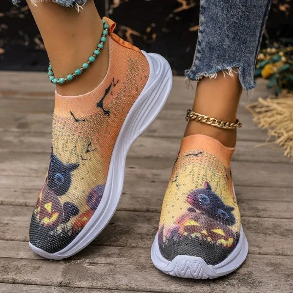 Purpdrank - Light Yellow Casual Sportswear Daily Patchwork Printing Rhinestone Round Comfortable Out Door Shoes