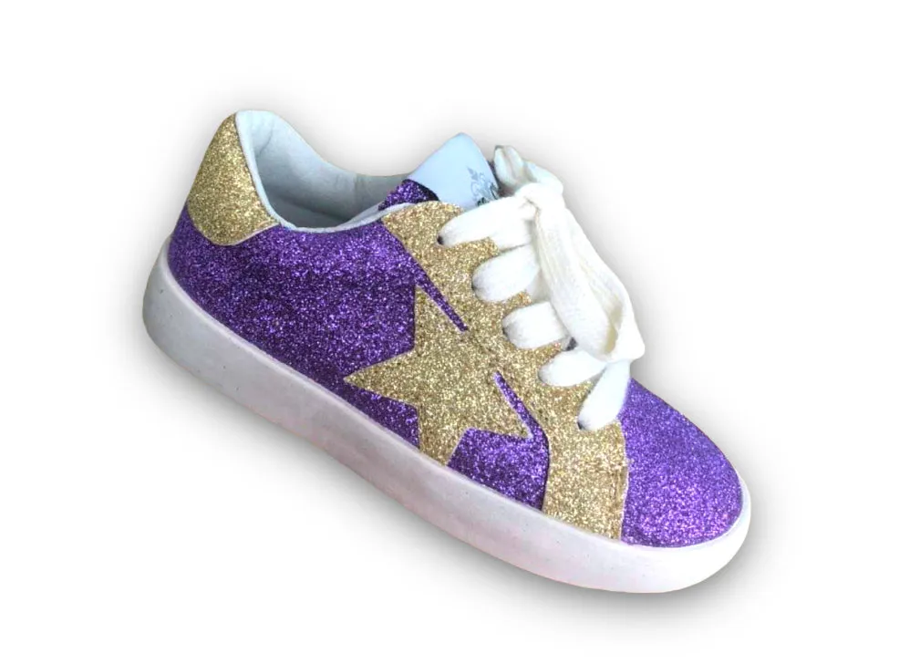 Purple and Gold Glitter Kid Sneakers