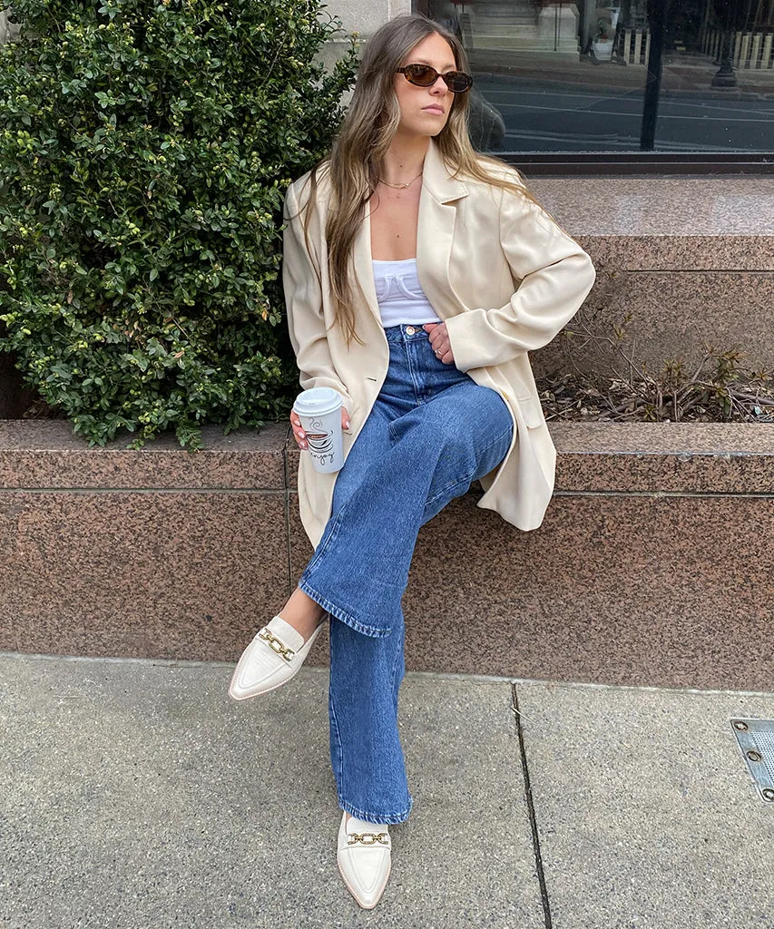 SIDON FLATS IVORY EMBOSSED LEATHER