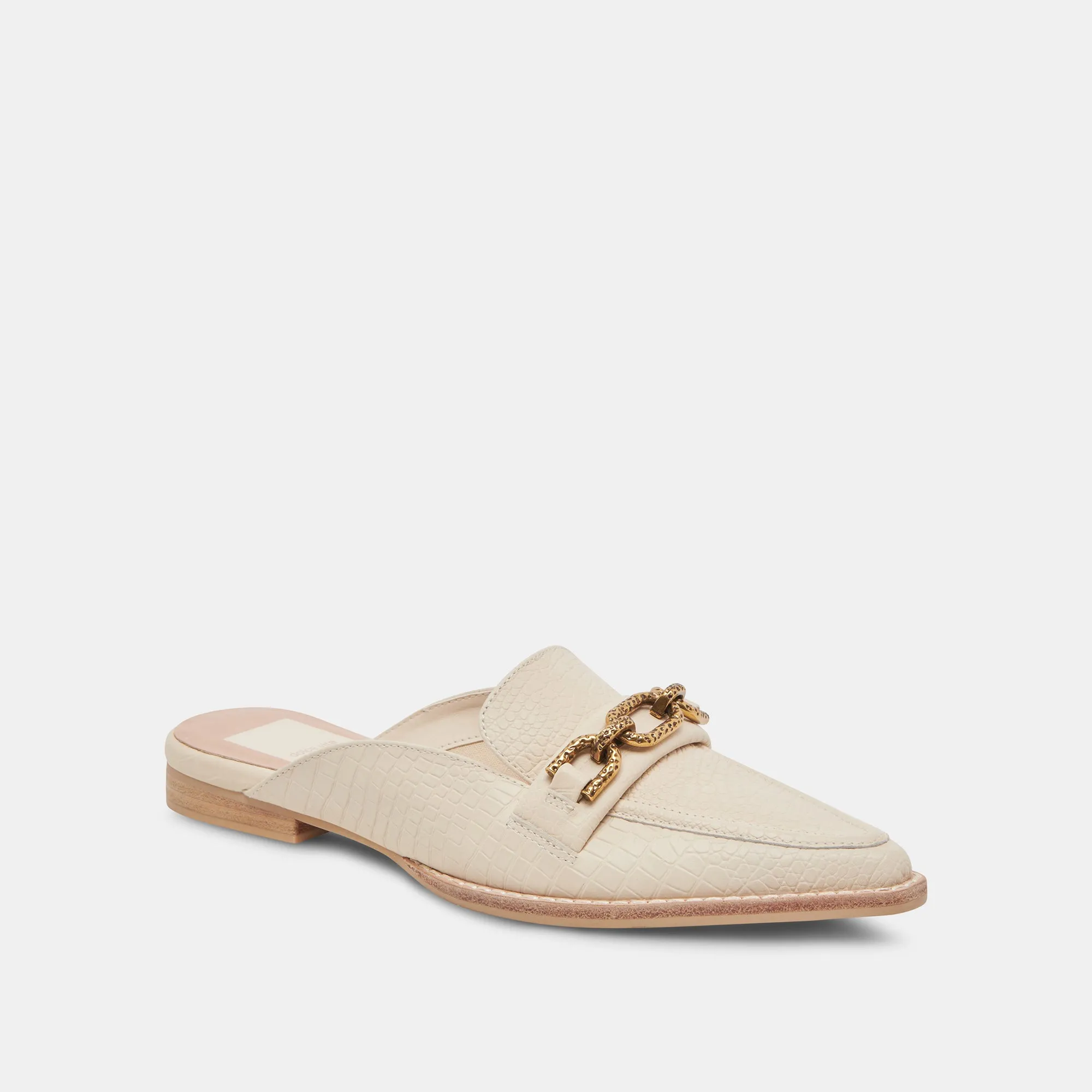 SIDON FLATS IVORY EMBOSSED LEATHER