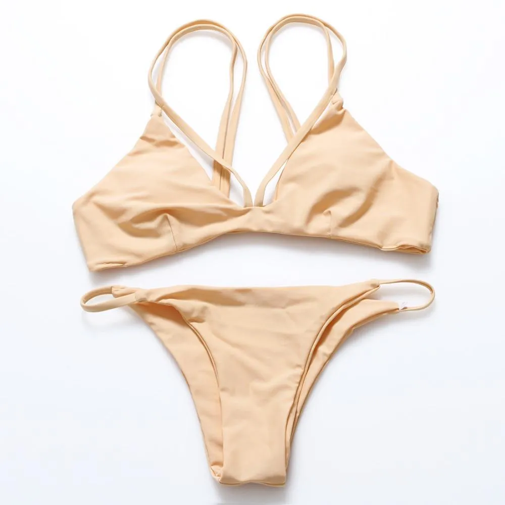 Strappy Simple Colour Triangle Bikini