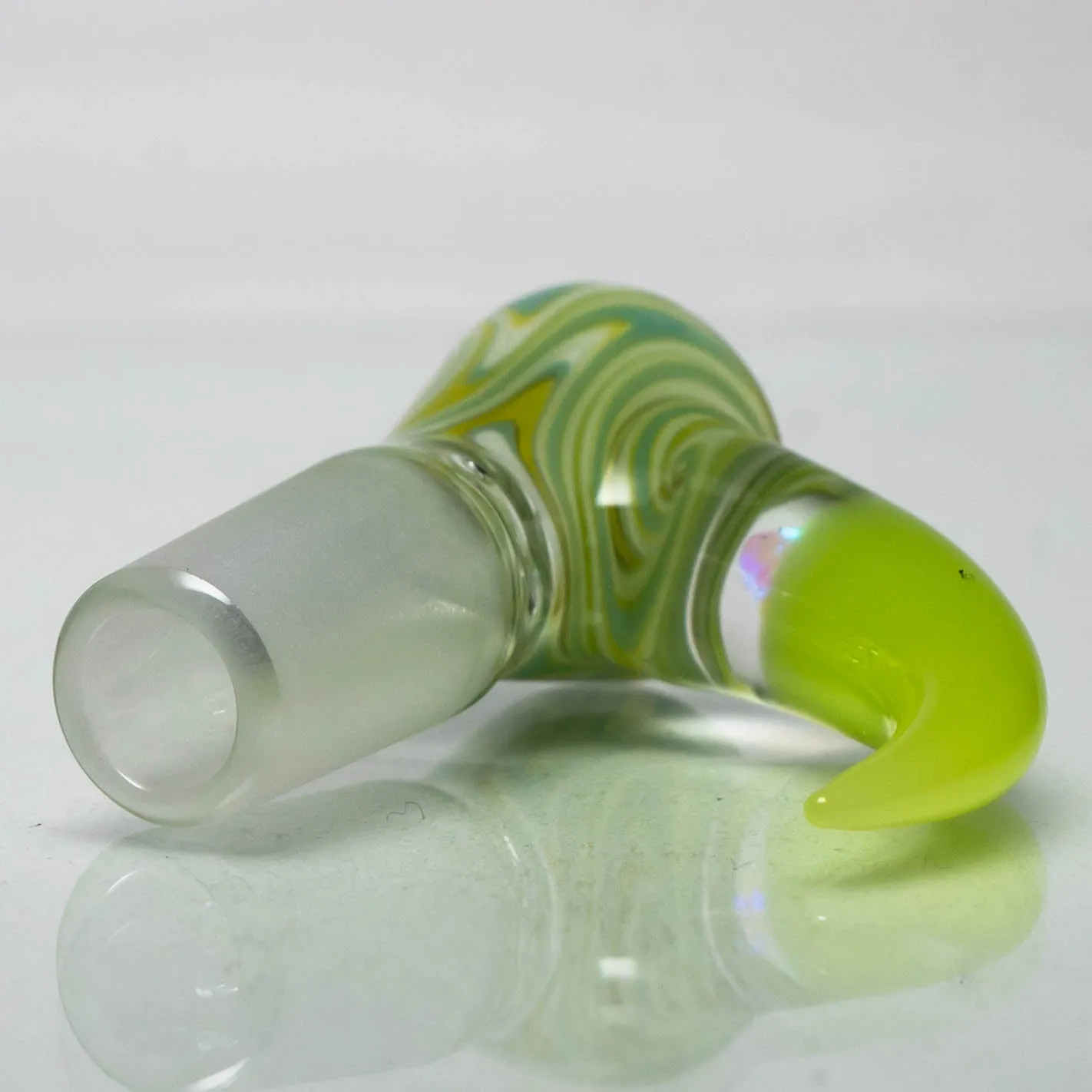 Unity Glassworks - 3 Hole Worked Opal Horn Slide - 14mm - Green White & Antidote