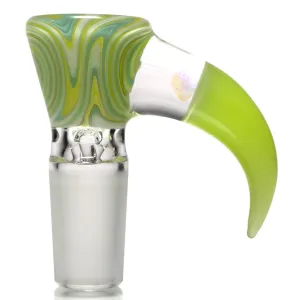 Unity Glassworks - 3 Hole Worked Opal Horn Slide - 14mm - Green White & Antidote