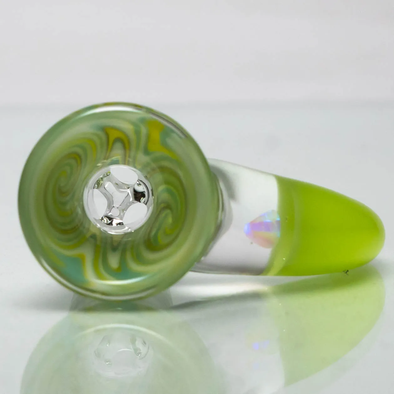 Unity Glassworks - 3 Hole Worked Opal Horn Slide - 14mm - Green White & Antidote