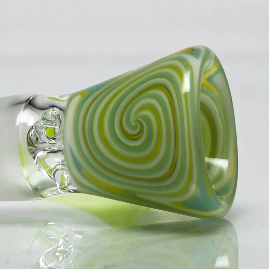 Unity Glassworks - 3 Hole Worked Opal Horn Slide - 14mm - Green White & Antidote